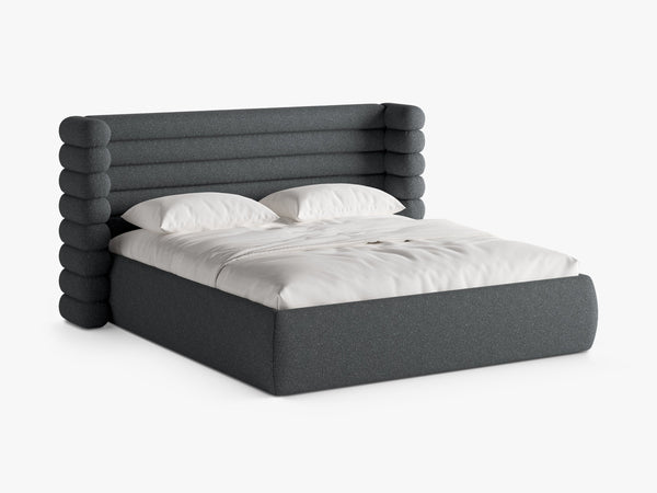 Modern Upholstered Bed Frame with Sculpted Headboard & Storage