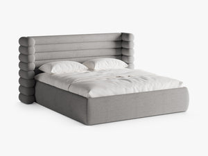 Modern Upholstered Bed Frame with Sculpted Headboard & Storage