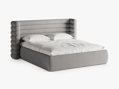 Modern Upholstered Bed Frame with Sculpted Headboard & Storage