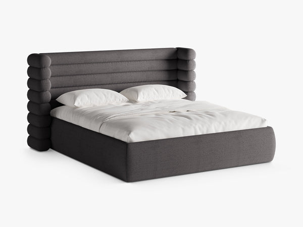 Modern Upholstered Bed Frame with Sculpted Headboard & Storage