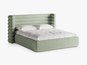 Modern Upholstered Bed Frame with Sculpted Headboard & Storage
