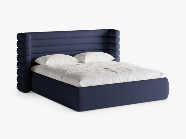Modern Upholstered Bed Frame with Sculpted Headboard & Storage