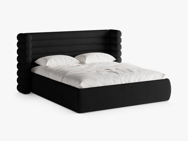 Modern Upholstered Bed Frame with Sculpted Headboard & Storage
