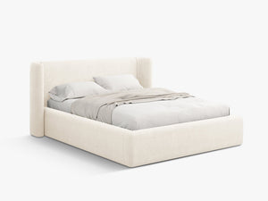 Upholstered Bed Frame with Winged Headboard & Storage