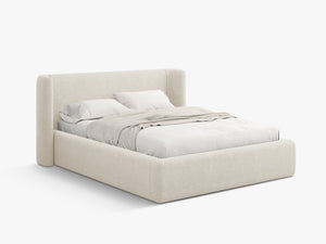 Upholstered Bed Frame with Winged Headboard & Storage