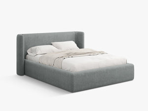Upholstered Bed Frame with Winged Headboard & Storage