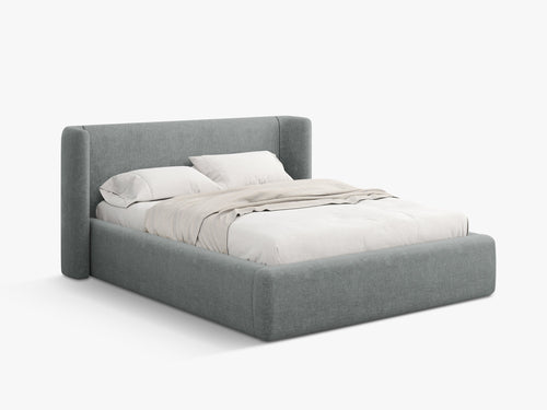 Upholstered Bed Frame with Winged Headboard & Storage