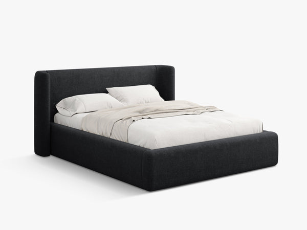 Upholstered Bed Frame with Winged Headboard & Storage