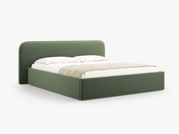 Upholstered Bed Frame with Storage & High Headboard