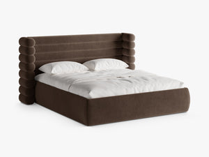 Modern Upholstered Bed Frame with Sculpted Headboard & Storage