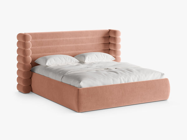 Modern Upholstered Bed Frame with Sculpted Headboard & Storage