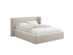Upholstered Bed Frame with Winged Headboard & Storage