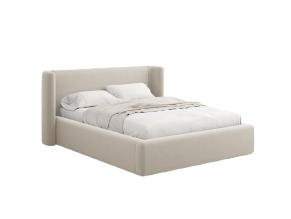 Upholstered Bed Frame with Winged Headboard & Storage