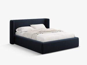 Upholstered Bed Frame with Winged Headboard & Storage