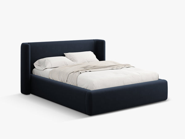 Upholstered Bed Frame with Winged Headboard & Storage