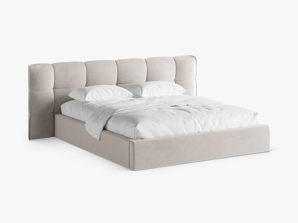 Upholstered Bed Frame with Winged Headboard & Storage