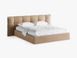 Upholstered Bed Frame with Winged Headboard & Storage