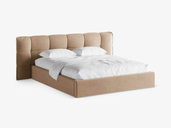 Upholstered Bed Frame with Winged Headboard & Storage