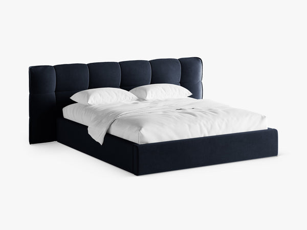 Upholstered Bed Frame with Winged Headboard & Storage