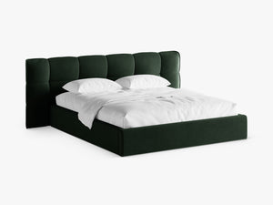 Upholstered Bed Frame with Winged Headboard & Storage