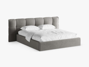 Upholstered Bed Frame with Winged Headboard & Storage