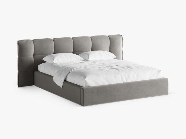 Upholstered Bed Frame with Winged Headboard & Storage