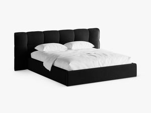 Upholstered Bed Frame with Winged Headboard & Storage