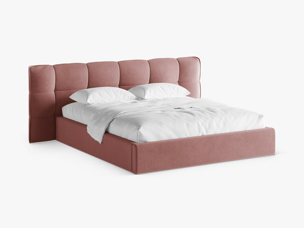 Upholstered Bed Frame with Winged Headboard & Storage