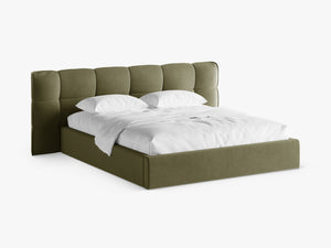 Upholstered Bed Frame with Winged Headboard & Storage