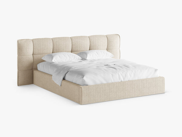 Upholstered Bed Frame with Winged Headboard & Storage