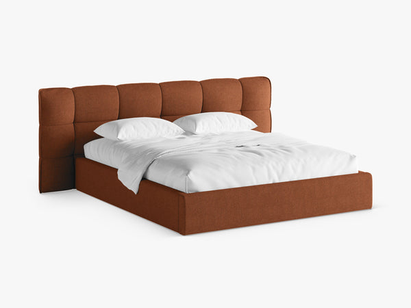 Upholstered Bed Frame with Winged Headboard & Storage
