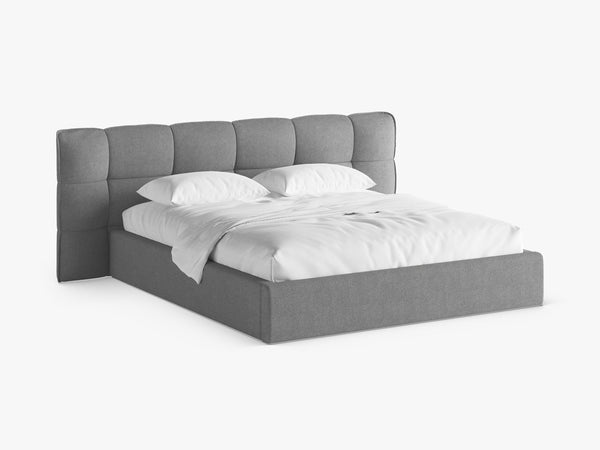 Upholstered Bed Frame with Winged Headboard & Storage