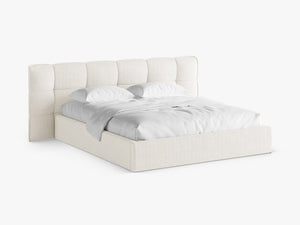Upholstered Bed Frame with Winged Headboard & Storage