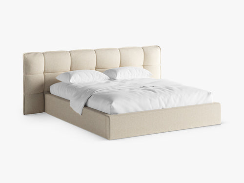 Upholstered Bed Frame with Winged Headboard & Storage