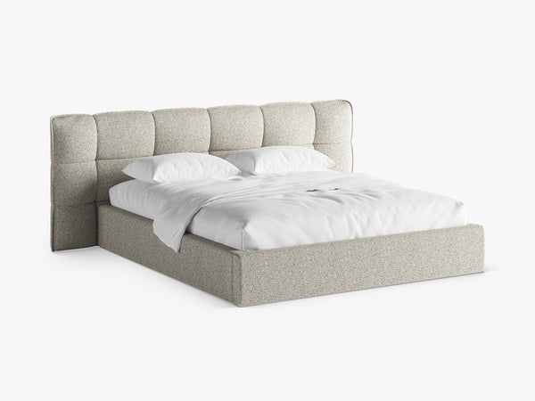 Upholstered Bed Frame with Winged Headboard & Storage