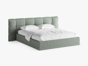 Upholstered Bed Frame with Winged Headboard & Storage