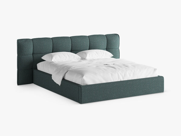 Upholstered Bed Frame with Winged Headboard & Storage