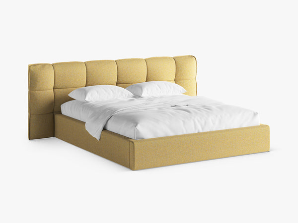 Upholstered Bed Frame with Winged Headboard & Storage