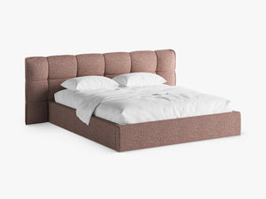 Upholstered Bed Frame with Winged Headboard & Storage