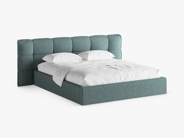 Upholstered Bed Frame with Winged Headboard & Storage