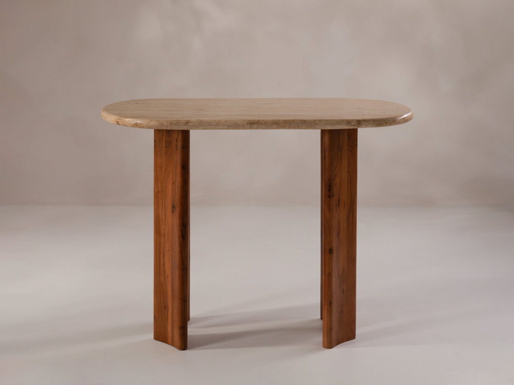 Console Table with Stone Top & Solid Wood Legs
