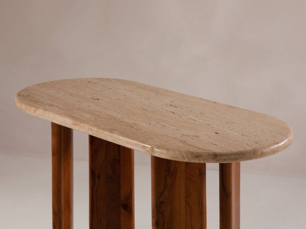 Console Table with Stone Top & Solid Wood Legs