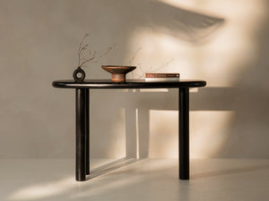 Modern Console Table with Asymmetrical Top & Wooden Design