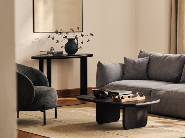 Modern Console Table with Asymmetrical Top & Wooden Design