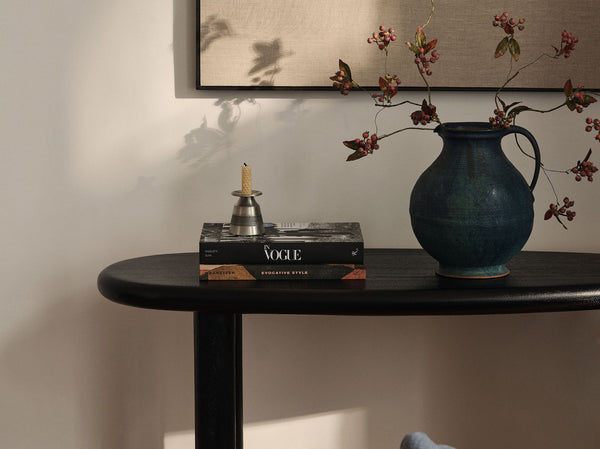 Modern Console Table with Asymmetrical Top & Wooden Design