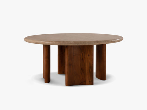 Round Coffee Table with Stone Top & Solid Wood Legs