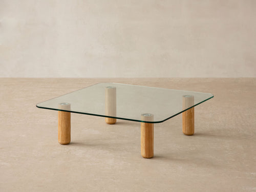 Modern Glass Coffee Table – Round Tempered Glass & Wooden Legs