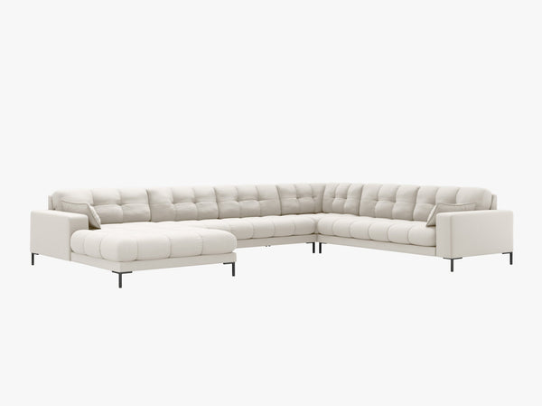 Modern Panoramic Corner Sofa – 7 Seater Quilted Design with Metal Legs W327