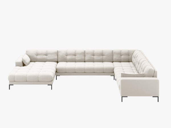 Modern Panoramic Corner Sofa – 7 Seater Quilted Design with Metal Legs W327