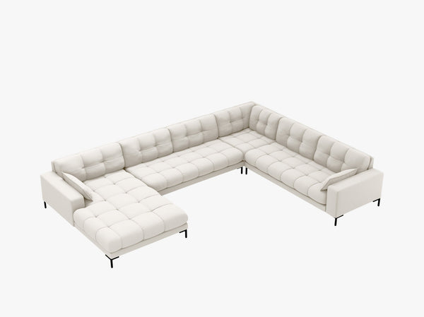 Modern Panoramic Corner Sofa – 7 Seater Quilted Design with Metal Legs W327